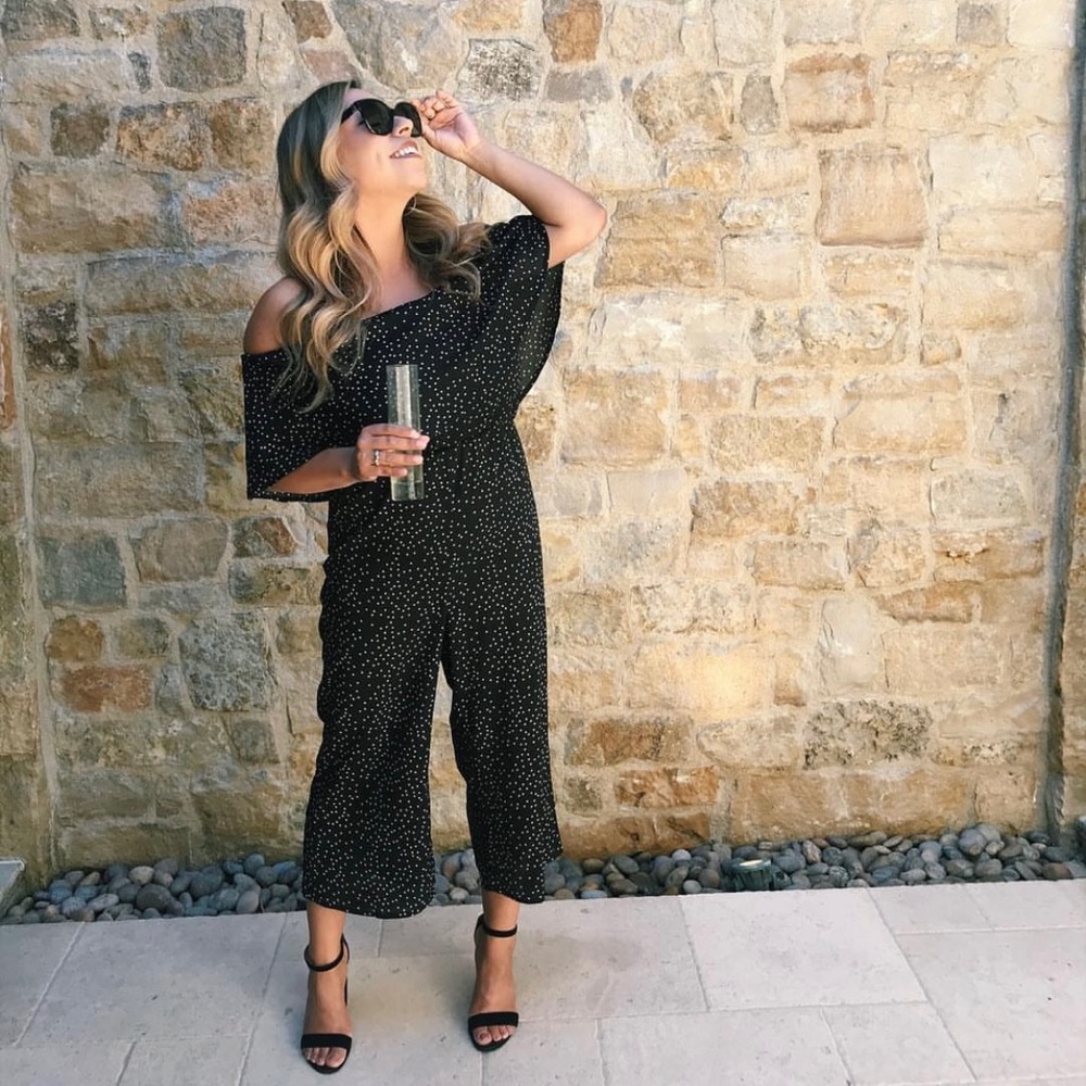 Polka Dot Jumpsuit, Black and White, Size S